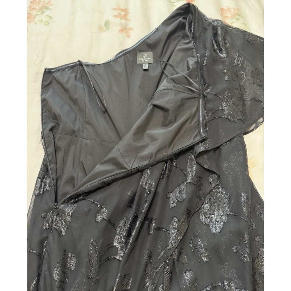 Adrianna Papell Formal Jumpsuit 14W Floral Chiffon One‎ Shoulder Pants Sparkle - Picture 4 of 16